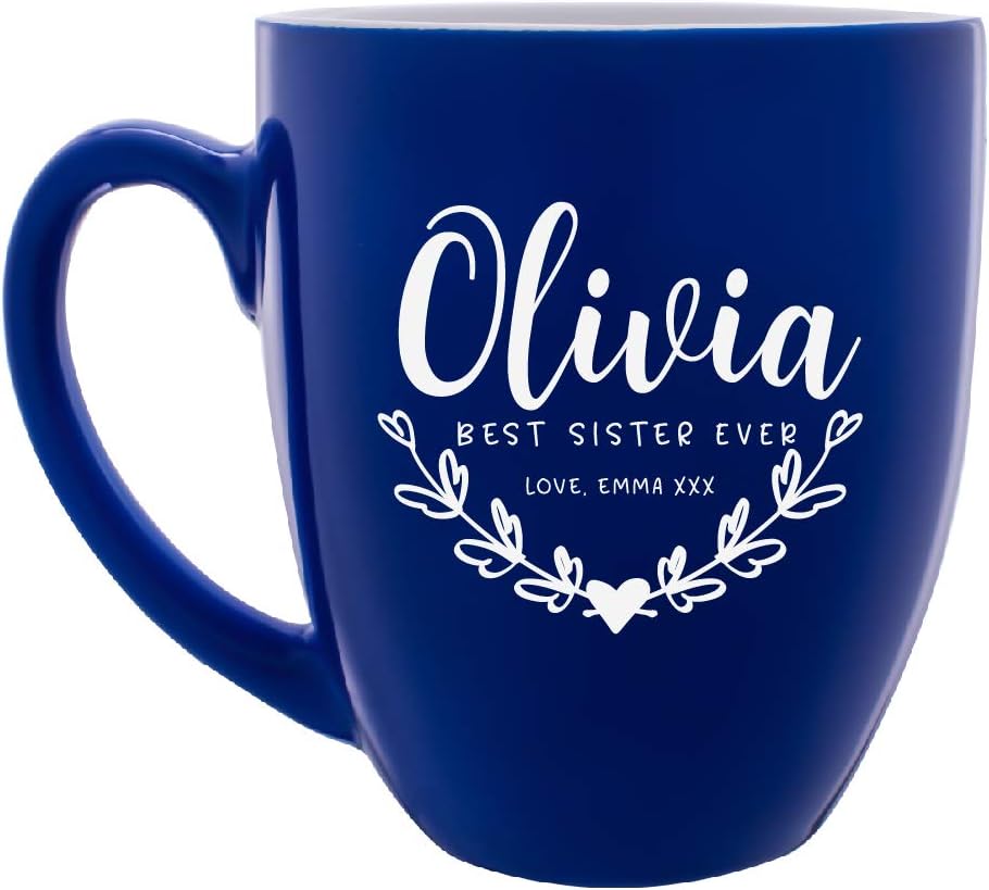 Personalized Coffee Mug w Name | 16oz - 7 Color | Engraved Custom Ceramic Coffee Cup - Personalized Best Sister, Mother, Wife Gift - Taza Personalizada, Your Own Text #C3