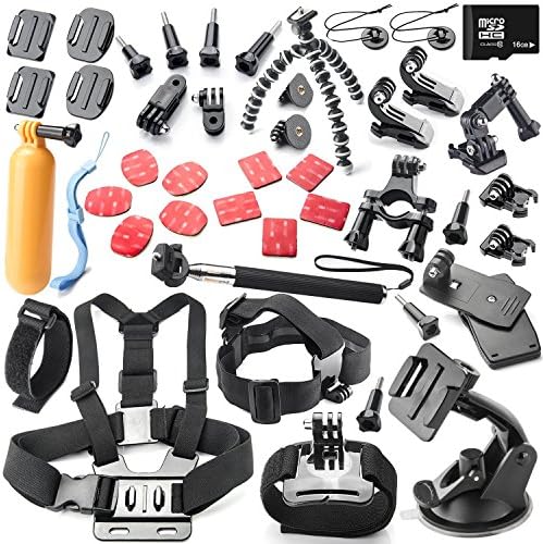 Smart Freedom Essential Accessories Kit for gopro 40-in-1 GoPro Accessories Bundle Kit GoPro Accessory kit Outdoor Sports Accessories Kit GoPro Camera Accessory kit for GoPro Hero 4 Silver Gopro Hero 4 Black GoPro Hero 4/3/3+/2 SJ4000 SJ5000 SJ6000 Camera Camcorder(16GB Memory SD Card + Head Belt Strap Mount + Chest Belt Strap Mount + Extendable Handle Monopod + Wrist Strap Mount + 360 degree Rotary Clip Mount + Bike Handlebar Holder Mount + Car Suction Cup Mount + Floating Handle Grip + Flexible Octopus Stand Tripod + Three-way Adjustable Pivot Arm;etc)