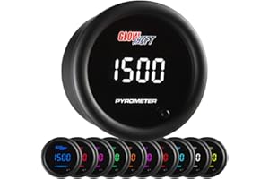 GlowShift 10 Color Digital 2200 F Pyrometer Exhaust Gas Temperature EGT Gauge Kit - Includes Type K Probe - Multi-Color LED D