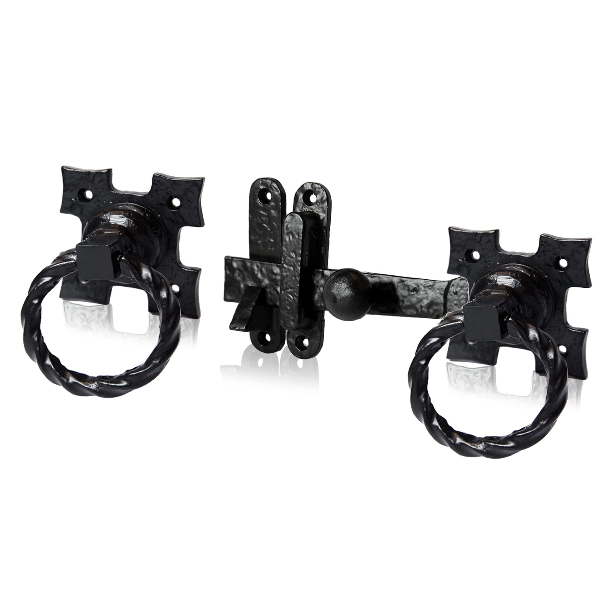 XFORT Smithy's Range Rope Ring Gate Latch, Black Antique Hammered Finish Ring Gate Latch, Corrosion Resistant, Ideal for External Use As A Garden Gate Latch, Shed & Barn Door Lock.