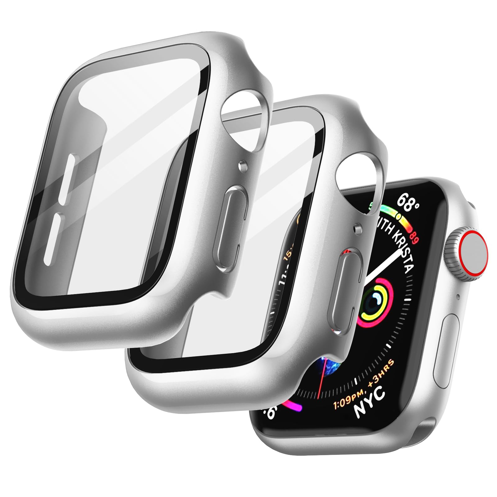 JETech Funda con Protector de Pantalla para Apple Watch SE 3/2/1 (2025/2022/2020) / Series 6 5 4 40mm, Cover Protectora Completo, Película Cristal Vidrio Templado, 2 Unidades (Plata)