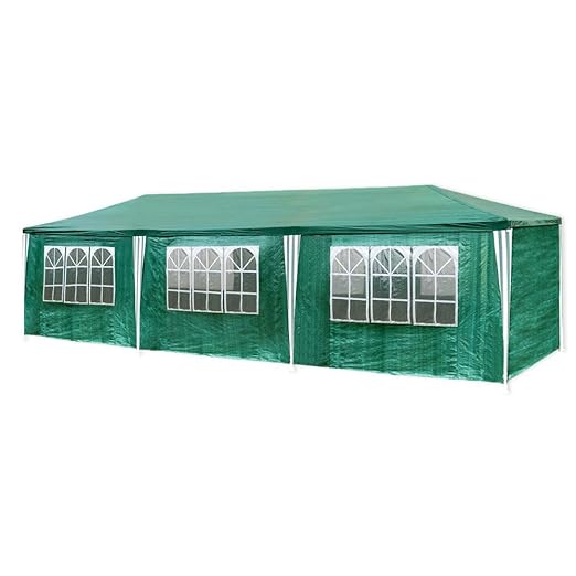 HG® 3x9m Festzelt grün Pavillion Kuppelzelt Polyethylen Stahlrohre mit 6 Seitenteilen und 2 Eingängen Wasserdicht Camping Fes