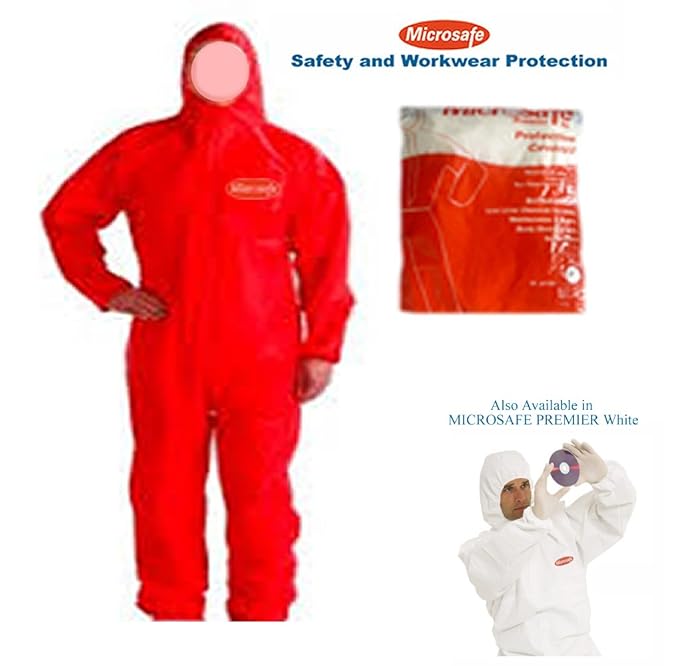 Microsafe Einweg-Overall, Schutzanzug, Größe XXL, rot, CAT III, Typ 5 & 6, zertifiziert, 89/686/EWG