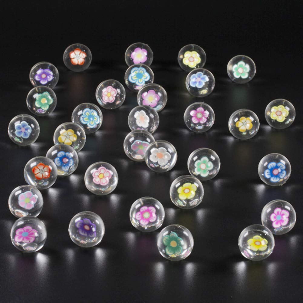 Jatidne 25 Pieces Bouncy Balls for Party Bag Fillers Kids Party Gift School Prize 30mm Diameter Clear Fruit and Flower