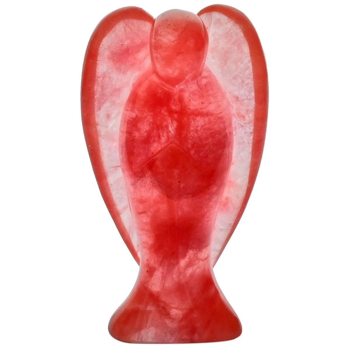 Nupuyai 3" Cherry Quartz Guardian Crystal Angel Statue, Love Pocket Carved Angel Figurine Spiritual Healing Stone Ornament for Home Office Decor