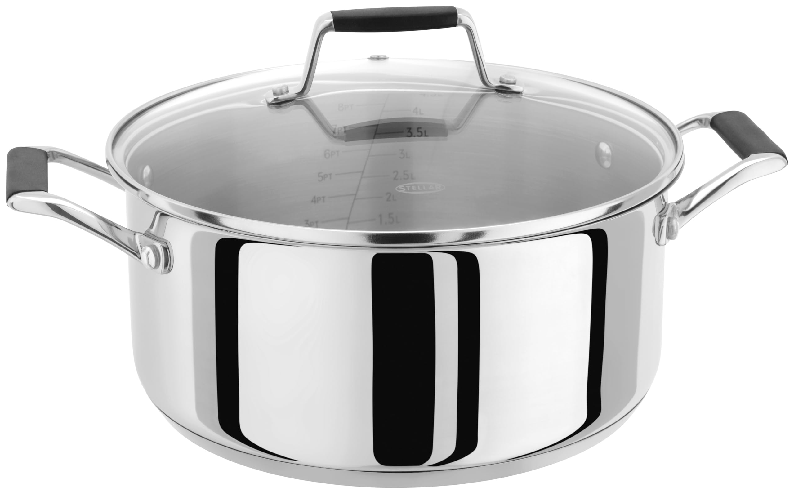 Stellar Flow 24cm Casserole, 4.5 Litre Capacity, Stainless Steel Cooking Pot, Oven Safe Cookware