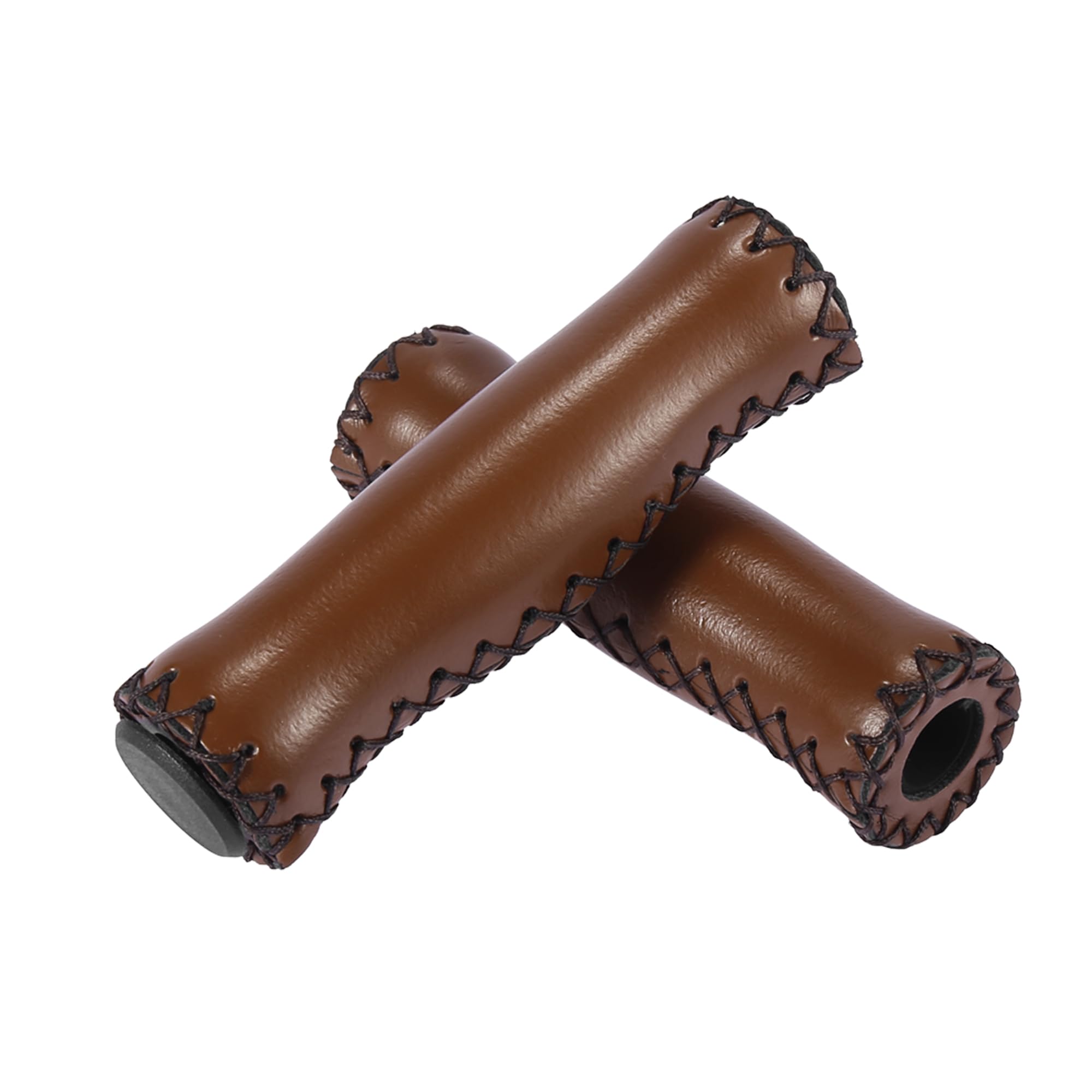X AUTOHAUX 1 Pair Faux Leather Retro Bike Bicycle Handlebar Grips Cover Brown