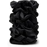 Satin Scrunchies for Women – 8PCS Black Silk Hair Ties – No Crease, Frizz-Free, Gentle Elastic Hair Bands for Thick & Thin Ha