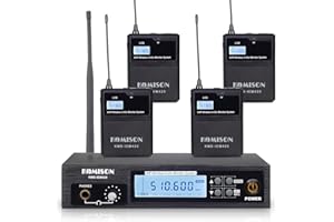 KOMISON Mono Wireless in Ear Monitor System, IEM System, UHF Professional IEM System Transmitter and Beltpack Receiver iems for Studio, Guitar, DJ, Live Performance 164Ft (4 bodypacks)