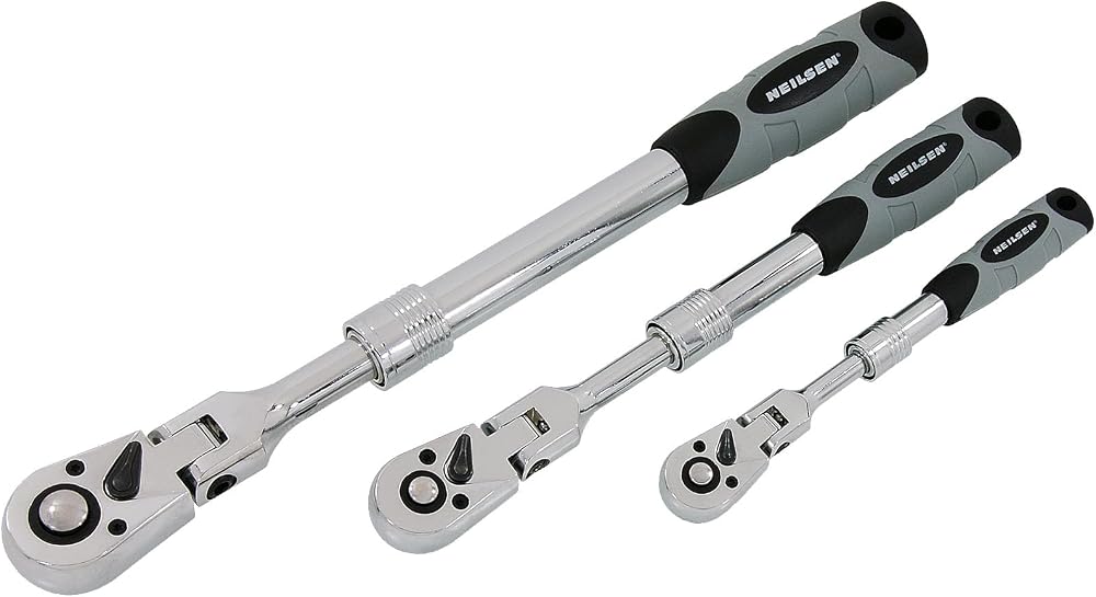 Neilsen CT5797 3pc Extending Ratchet Set 1/4in 3/8in 1/2in Drive 18 Degree