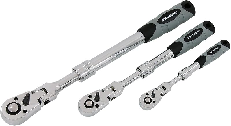Neilsen CT5797 3pc Extending Ratchet Set 1/4in 3/8in 1/2in Drive 18 Degree