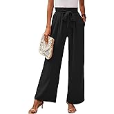Heymoments Women's Wide Leg Lounge Pants with Pockets Lightweight High Waisted Adjustable Tie Knot Loose Trousers