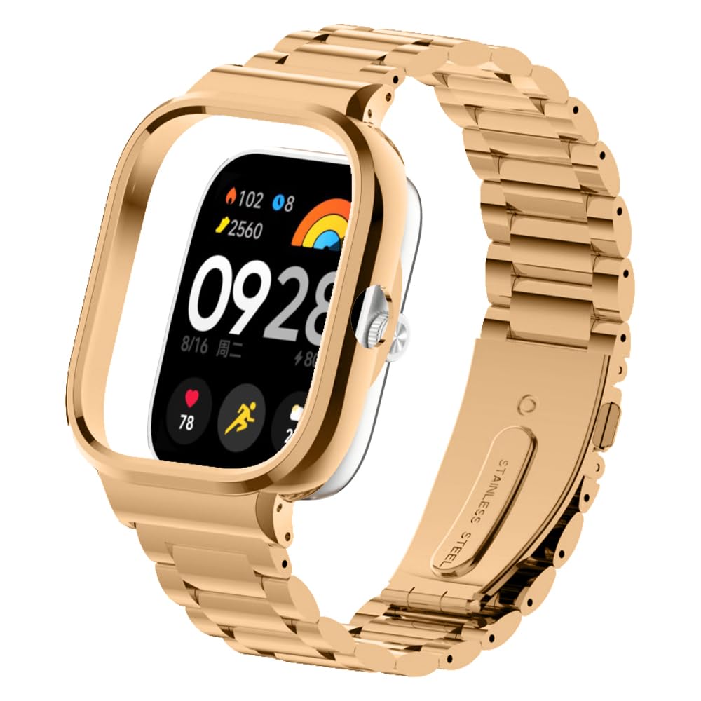 SeNool Strap for Xiaomi Redmi Watch 4, Metal Stainless Adjustable Quick Release Replacement Smart Watch Strap Band for Men Women for Xiaomi Redmi Watch 4 -Rose Gold