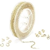 ALEXCRAFT 33 Feet 2MM 14K Gold Plated Cable Link Chain Rolls for Jewelry Making with Lobster Clasps and Jump Rings (Tarnish-Resistant)