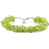 CRYSTALIS Natural Peridot Beads Braided Rope Bracelet, Chips Nuggets Beaded Gemstones, Chakra Healing Stones, Gift Giving Womens Jewelry, 925 Sterling Silver Bracelet 8 inch