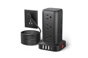 AnnTane Surge Protector Power Strip 10 FT Cord, Power Strip Tower with 4 USB Ports (1USB C), Extension Cord with 12 AC Multiple Outlets, Home Office Supplies Desk Accessories, Dorm Room Essentials