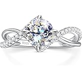 RINEY&KY Moissanite Rings for Women D VVS1 1.34Carats Certified Engagement Ring 18K White Gold Plated Silver S925 Halo Set Round Brilliant Cut Promise Rings for Her Size 5-10US