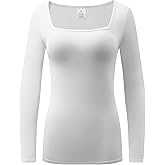 OThread & Co. Women's Long Sleeve T-Shirt Comfy Square Neck Shirts Basic Stretch Layer