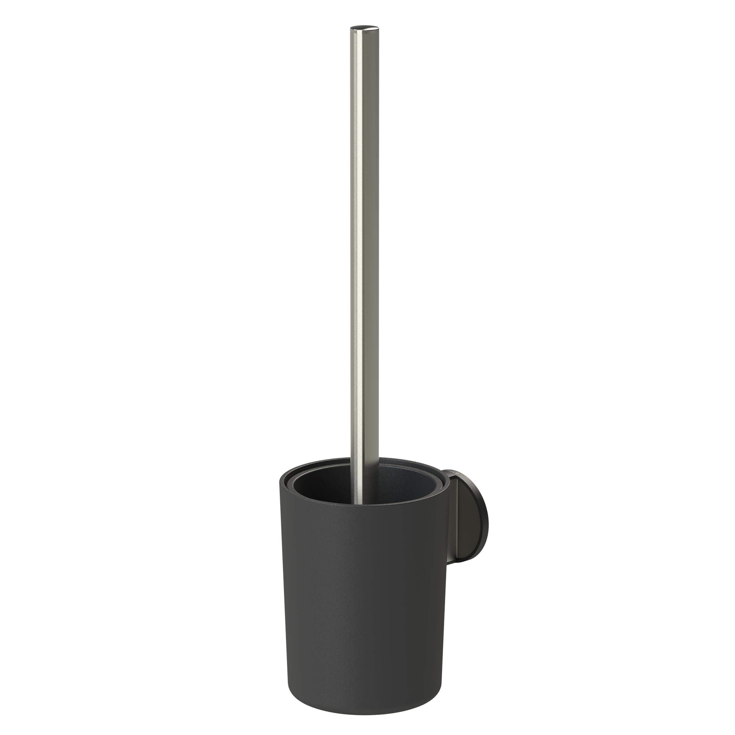Tiger Tune Toilet Brush and Holder, No Drilling Required Thanks to 3M Self-Adhesive Backing System, Optional Mounting with Screws and Plugs, Stainless Steel Brushed, Black, 9.6 x 38.2 x 12.1 cm