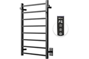 P&Bhusri Heated Towel Rack, 8-Bar Towel Warmer Rack for Bathroom, Wall Mounted Towel Warmer, Electric Towel Drying Rack with Timer, Stainless Steel Matte Black, Plug-in/Hard-Wired