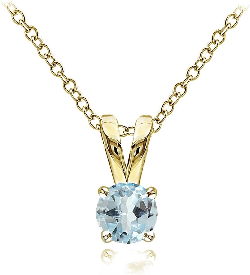 Ice Gems Yellow Gold Flashed Sterling Silver Genuine, Created and Simulated 5mm Round Solitaire Necklace