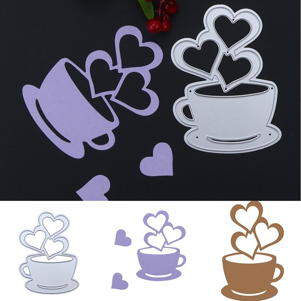 P12cheng Metal Cutting Dies,Fashion Hollow Heart Coffee Cup Metal Cutting Die Stencil for Album Paper Craft