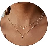 Feskive 14k Gold/Silver Plated Crescent Moon Necklace Tiny Moon and Star NecklaceDainty Sun Leaf Necklace Gold Pendant Necklace for Women Delicate Minimalist Jewelry