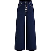 CIDER Womens Wide Straight Leg Jeans Button Down High Waisted Stretchy Denim Pants Bottom
