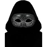 Guayma Men's Masquerade Mask with Black Cowl Hood,Venetian Mardi Gras Costume Masks For Halloween Party Prom Ball