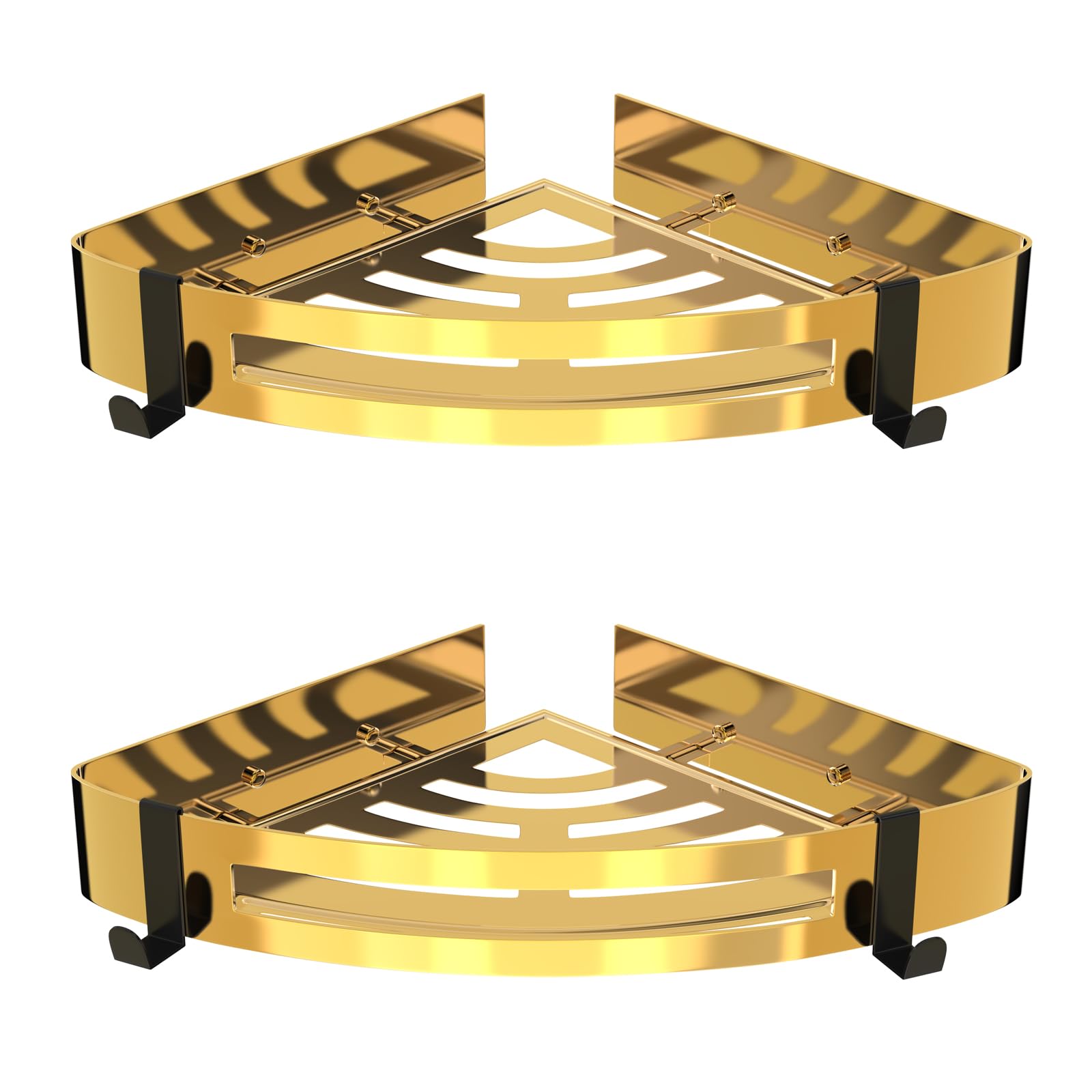 Strength Enemy Shower Corner Shelf, No Drilling Shower Caddy, Corner Shower Caddy 304 Stainless Steel Triangle Shower Organizer Thickened Shower Storage for Kitchen & Bathroom (2 Packs, Gold)
