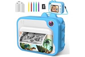 USTEETIC Kids Instant Print Camera 1080p for Ages 3-12 - Ink Free Printing Dinosaur Toddler Camera, Christmas Birthday Gifts for Boys Girls 3-12 Years Old (Blue)