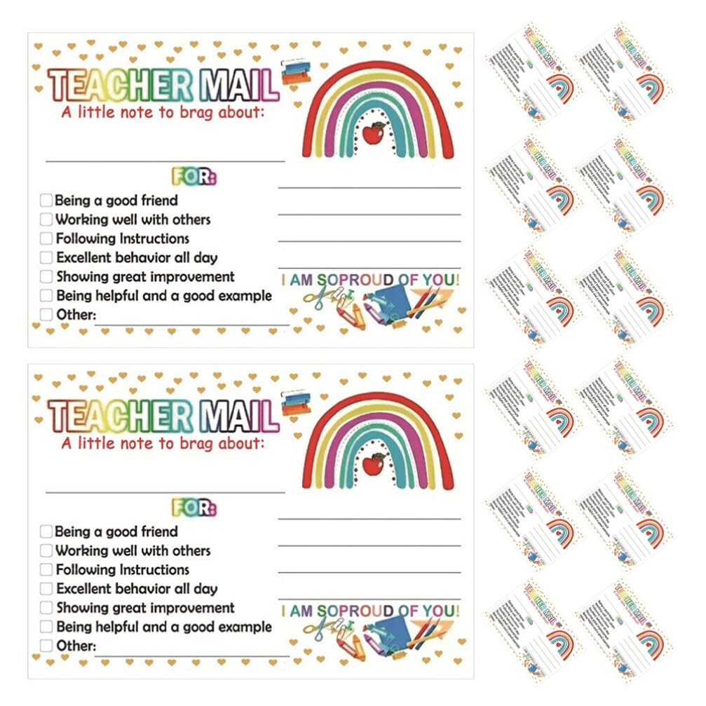 NUOBESTY 50Pcs Rainbow Teacher Mails Notes to Parents Good Behavior Incentive Cards Behavior Management Motivational Postcards to Send Home Preschool Kindergarten Elementary Classroom