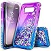 Galaxy S8 Active Case with Tempered Glass Screen Screen Protector for Girls Women Kids, NageBee Glitter Liquid Sparkle Bling Floating Waterfall Diamond Shockproof Durable Cute Case -Purple/Blue