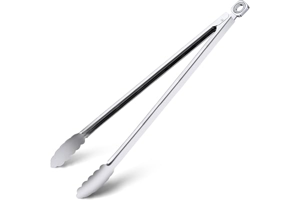 Grill Tongs - 17 Inch Extra Long BBQ Tongs, Heat Resistant Stainless Steel Kitchen Tong, Heavy Duty Metal Locking Tong for Co
