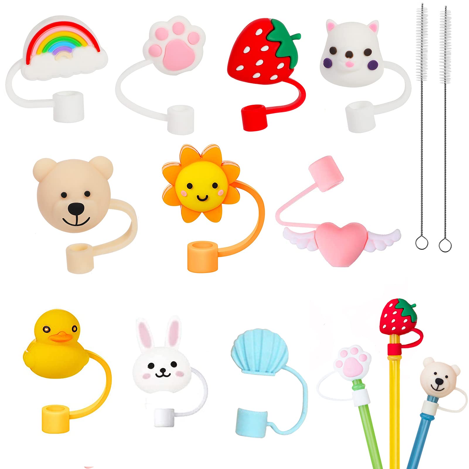 10PACK Adorable Silicone Straw Tips Cover Reusable Drinking Straw Tips Lids Portable Cute Straw Caps Covers Creative Straw Plug for Decor 6-8 mm Straws Dust-proof Indoor Outdoor Activities