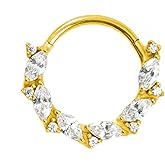 Lantine Vine Septum Ring Gold Septum Jewelry 16G Daith Piercing Jewelry Cz 316 Surgical Steel Hinged Segment Cartilage Hoop Earrings for Daith, Tragus, Rook Piercing Jewelry 8-10mm
