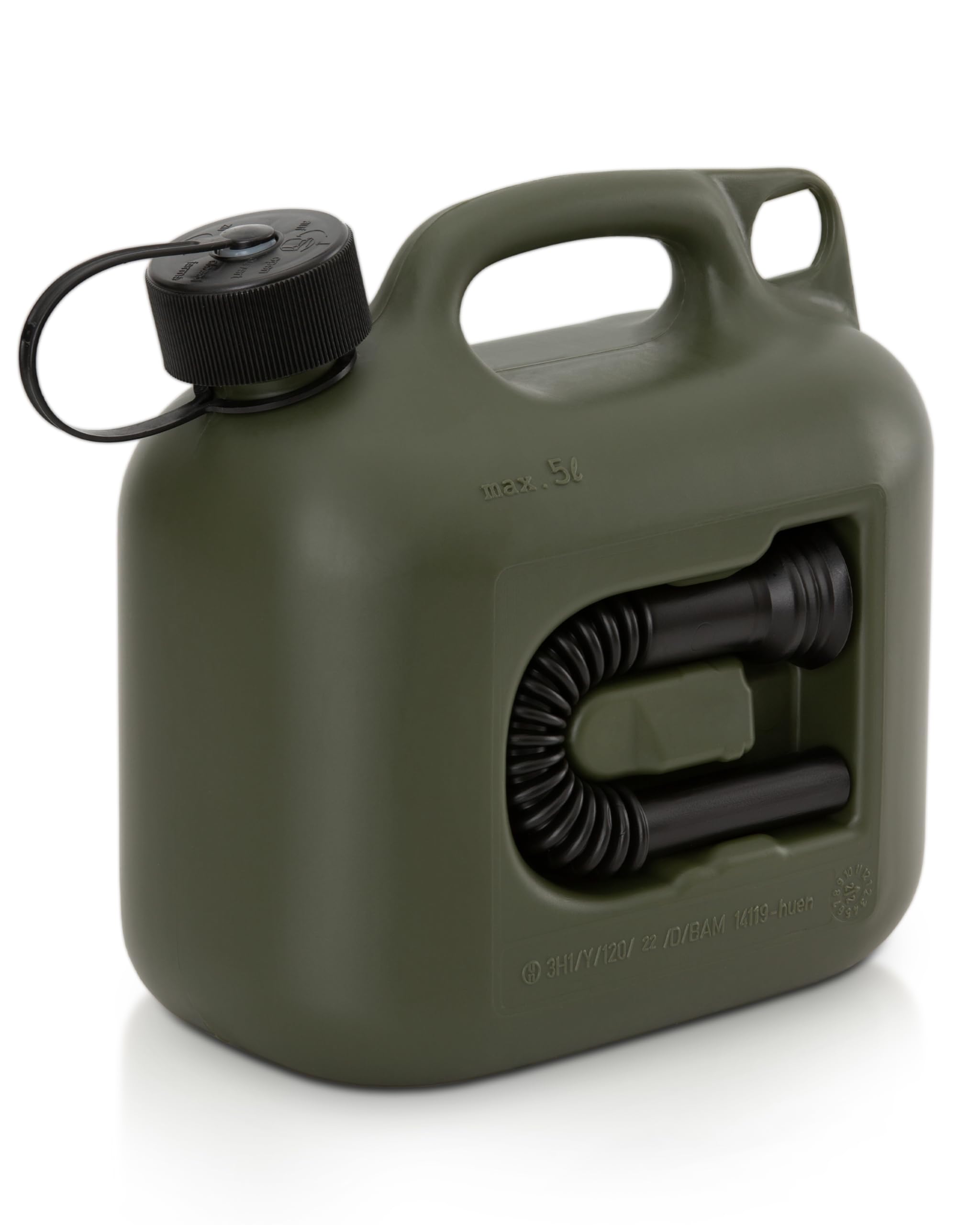 Hünersdorff Kraftstoff-Kanister Profi 5L für Benzin, Diesel und andere Gefahrgüter, UN-Zulassung, Made in Germany, TÜV-geprüfte Produktion, oliv 9