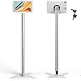 Beelta Tablet Kiosk Floor Stand Adjustable Compatible with 10.2" iPad 7 8 9th, 120 Degree Rotate Lockable Tablet Enclosure+Aluminum Pole+Metal Base Tablet Mount Holder
