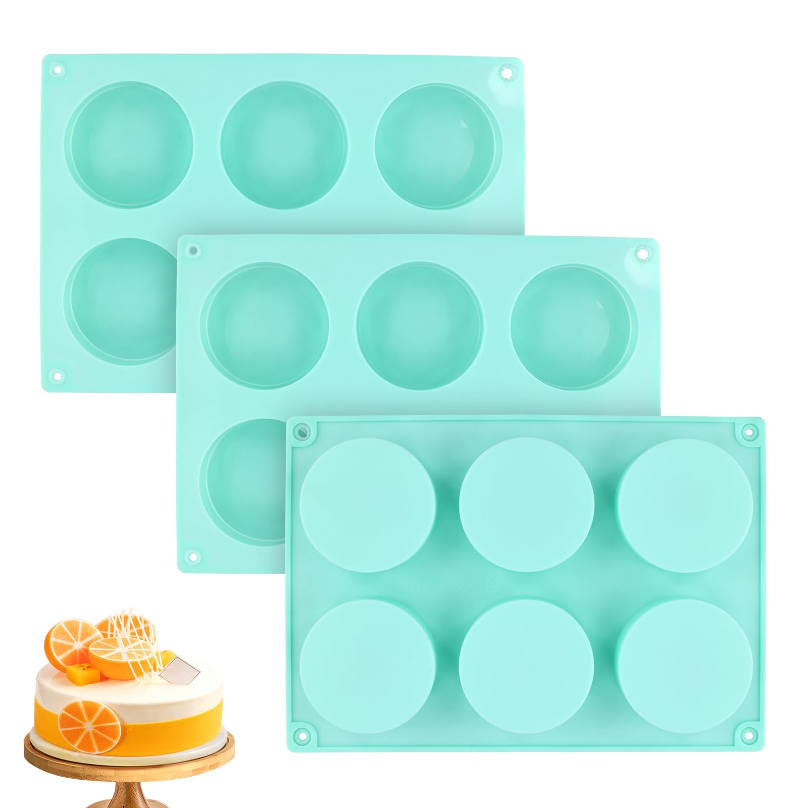 3pcs Cake Puck Template Set, 6-Cavity Silicone Cake Moulds for Baking Round Chocolate Cake Stencil Cake Baking Molds Supplies for Cake, Candy, Chocolate, Dessert