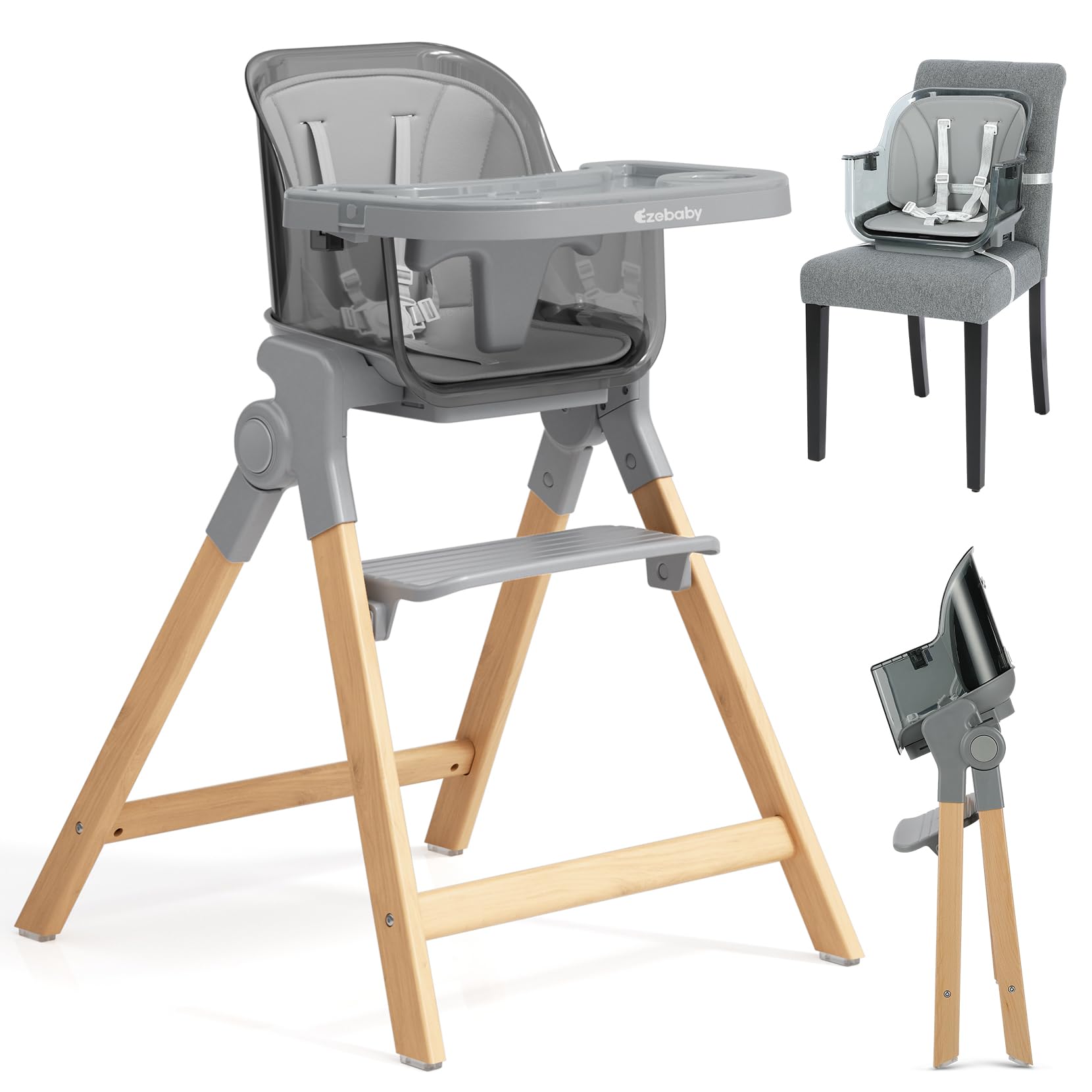 Ezebaby ベビーチェア ハイチェア ハイローチェア ベビー 折りたたみ ベビーチェアー 子供 椅子 離乳食 お食事椅子 テーブルチェア 5点式ハーネス カバー付き お手入れ簡単 落下防止 折り畳み 赤ちゃんイス 食事 キッズチェア 組立簡単 出産祝い コンパクト(グレー)商品画像