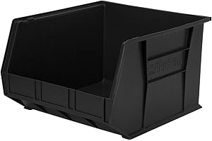 Akro-Mils 30270 AkroBins Plastic Storage Bins, Space-Saving Stackable Bins for Garage, Pantry, Craft Organization, 18" x 16" x 11", Black, 3-Pack