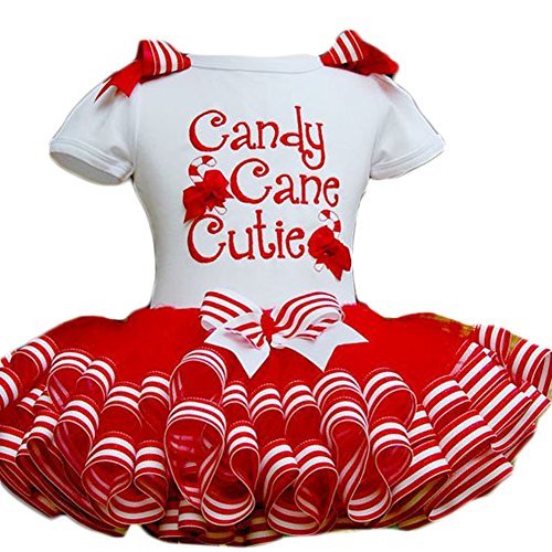 Little Girls Christmas Holiday Candy Cane Cutie Tutu Dress (120 (5-6Y))