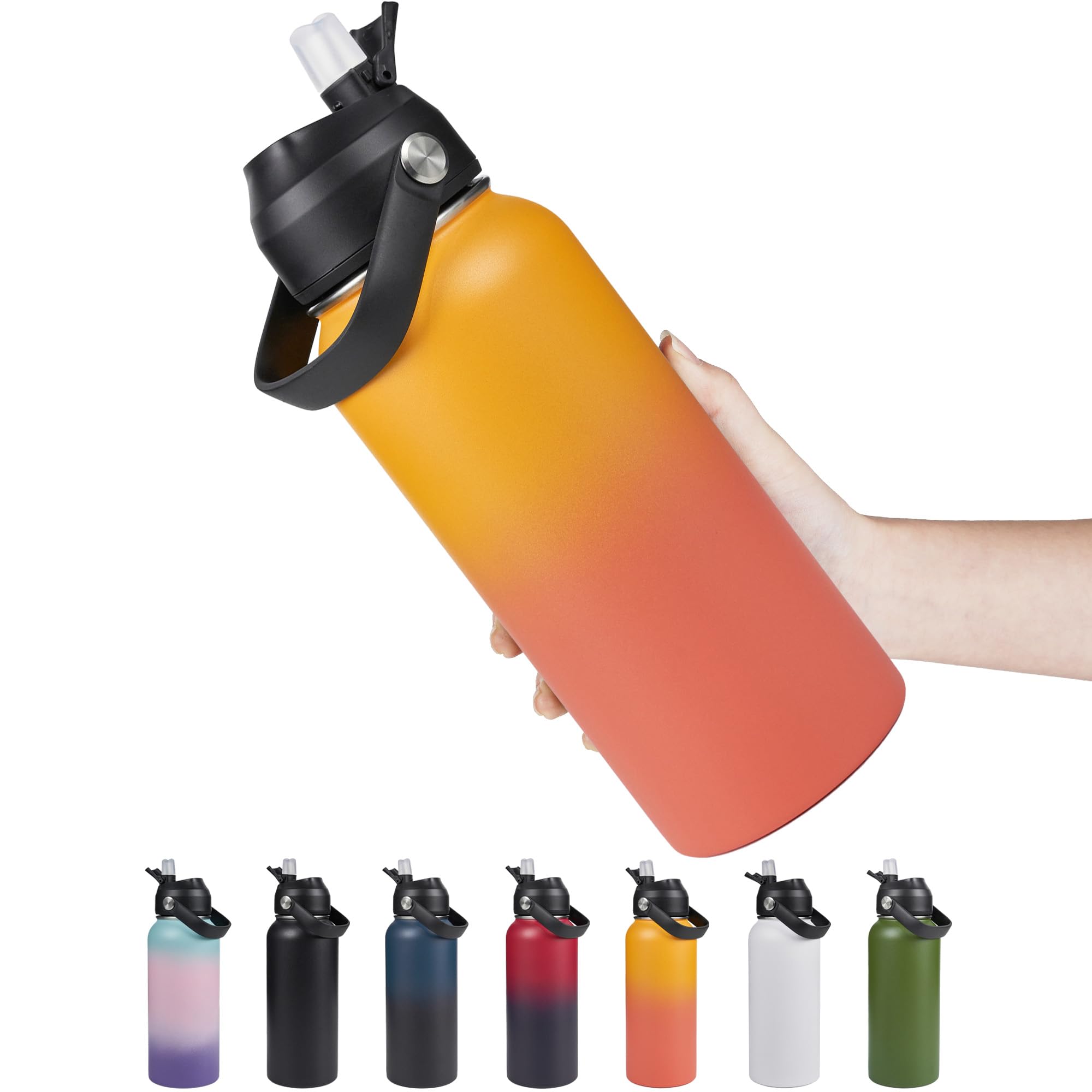 Photo 1 of 32oz Insulated Stainless Steel Water Bottle, Wide Mouth Double Wall Vacuum, Silicone Straw, Sweat & Leak Proof, BPA Free Insulated Water Flask for Travel, Keep Cold 24h Hot 12h, Pink