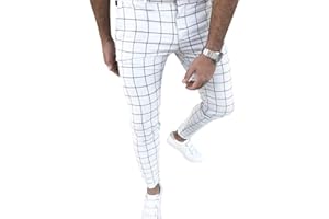 PERCLE Men's Fashion Stretch Dress Pants Slim Fit Plaid Skinny Long Pants Casual Business Golf Dress Pants