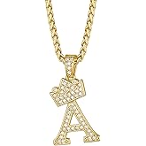 Richsteel Initial Necklace for Men A-Z 18K Gold Plated Crown Shiny Cubic Zirconia Monogram Pendant for Women Fashion Jewelry