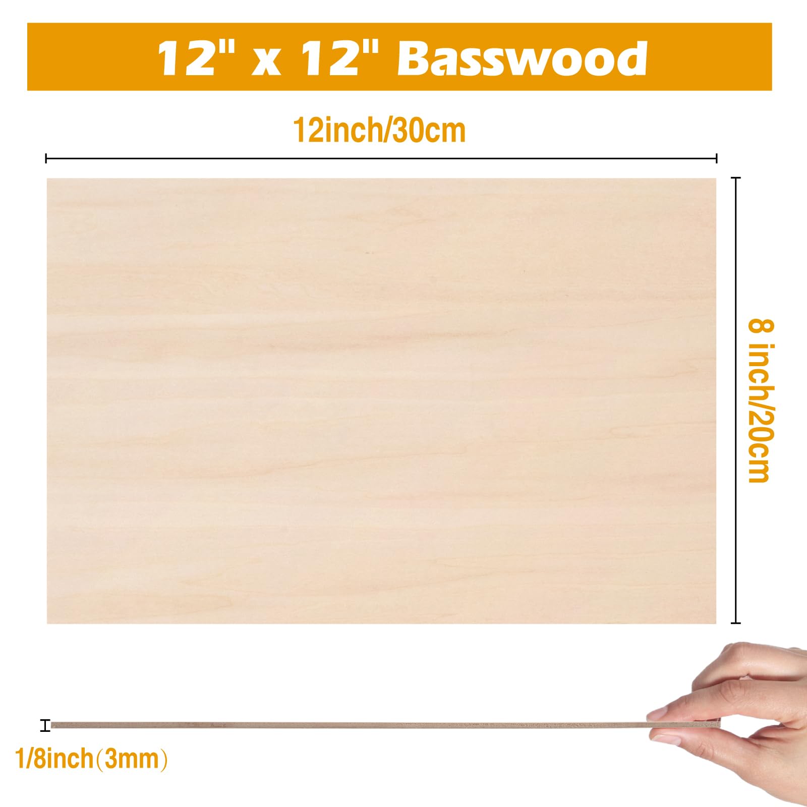 Basswood Plywood Sheets 3mm 1/8x 12x8 inch Craft Wood Sheets, 6 Pack Unfinished Thin Wood Pieces for Laser Cutting Engraving Wood Burning, Wood Boards Wood Blanks for Cricut Maker Pyrography