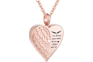 Cremation Heart Urn Necklace Ashes Jewelry for Women Men Angel Wing Urn Locket Ashes with Mini Keepsake Memorial Jewelry - Yo