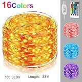 Nasharia 16 Colors LED Fairy Lights with Remote, 33 Ft 100 LEDs String Lights USB Powered Firefly Twinkle Lights Multi Color Changing Waterproof Silver Wire Lights for Bedroom Patio Garden Party