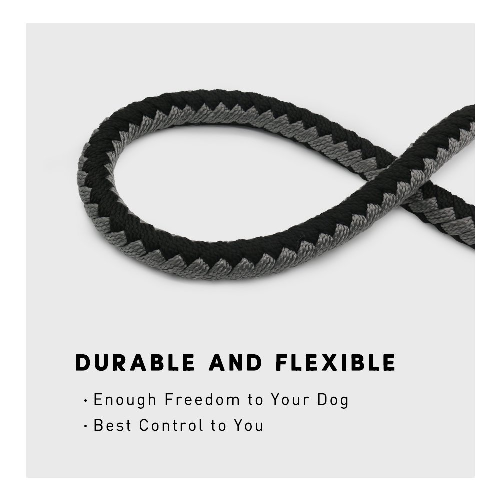 Nuheby Heavy Duty Dog Leash for Large Dog Woven Nylon Durable Round Rope Training Leash 4 Feet Long x 3/4 Inch Thick with Traffic Handle for Dog Walking Lead (Black)