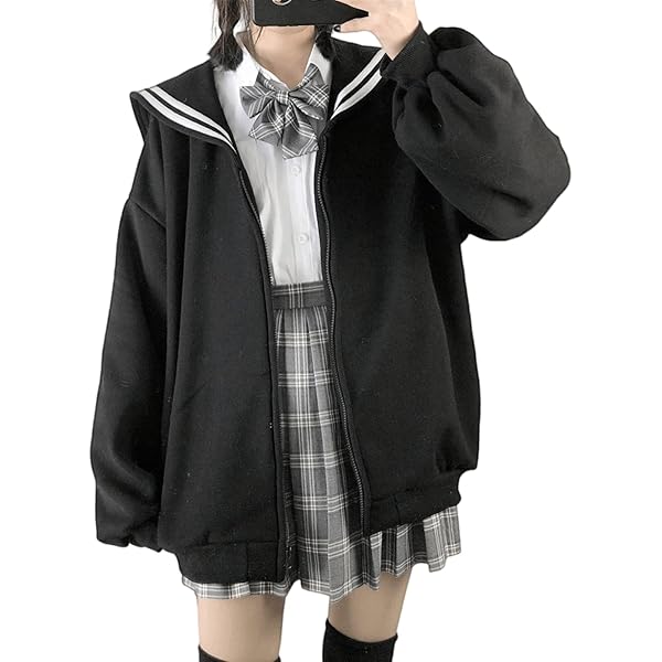 Amazon.com: QJK Black Sailor Collar Harajuku Clothes Streetwear